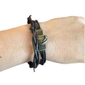 AMEN Passion Brown Leather Bracelet Unisex Double Layer Braid Magnet Lock NWT